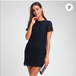 Lulu’s Take Me to Brunch Navy Lace Shift Dress
